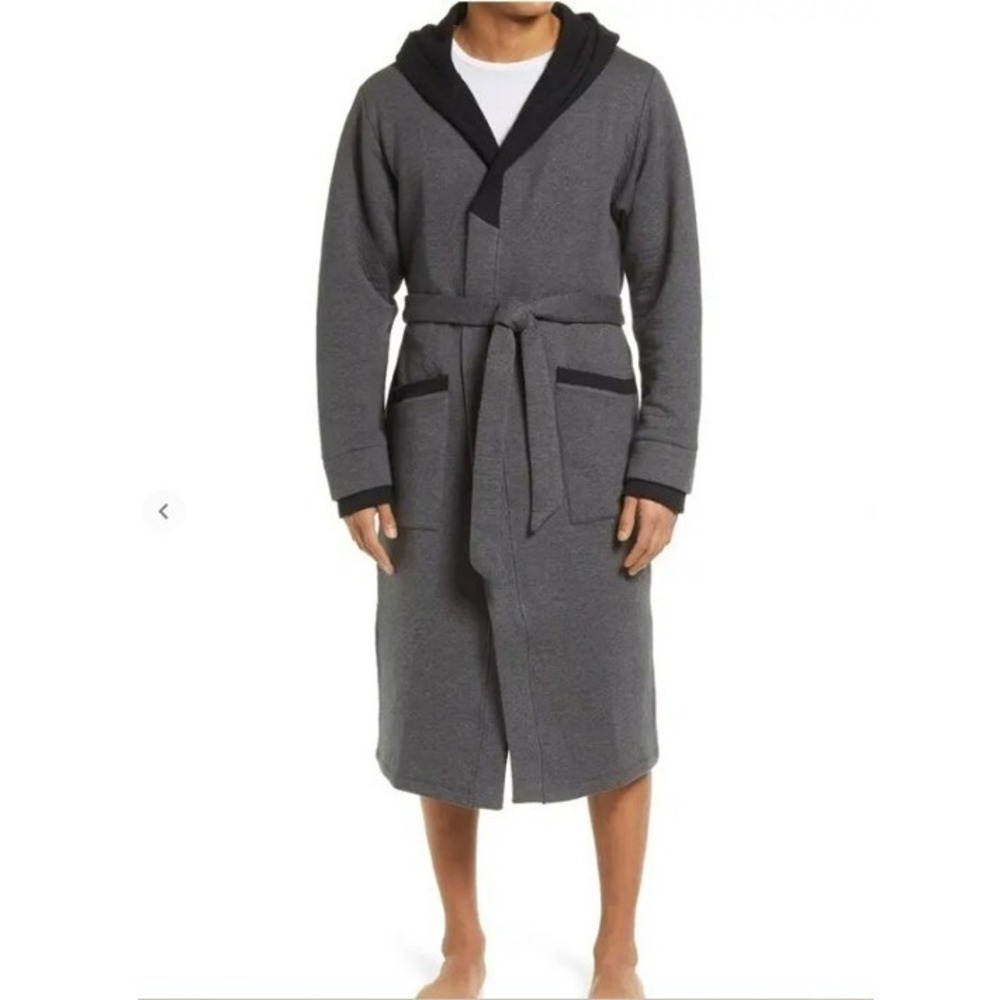 Lahgo Lunya Men Restore Pima Cotton Infrared Sleep Lounge Robe Size L Gray Black